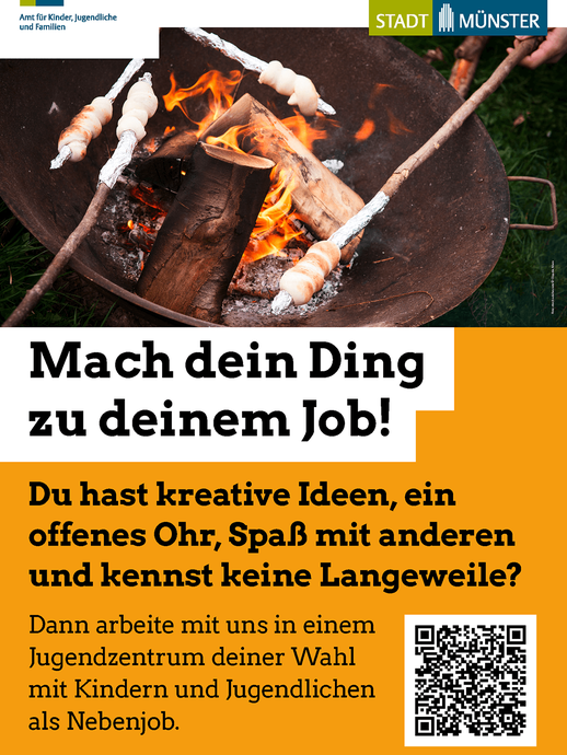 Plakatmotiv "Mach dein Ding zu deinem Job" - Stockbrot in der Feuerschale (vergrößerte Bildansicht wird geöffnet)